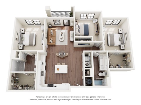 Floor plan for 3 beds, 2 baths, 1404 sqft